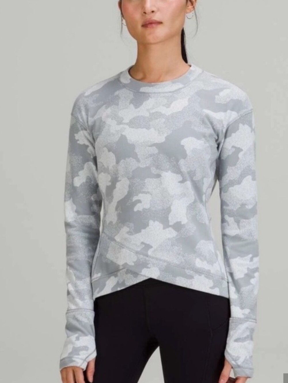 lululemon Close To Crossing Gray & White Camo Crewneck Criss Cross Pullover 12